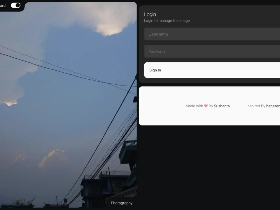 Clicks - Photography Showcase CMS - screenshot of a web app built by Sushanta Neupane